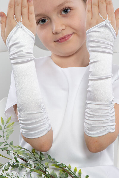 Długie rękawiczki na palec z kwiatkami z kryształkiem NR13/D